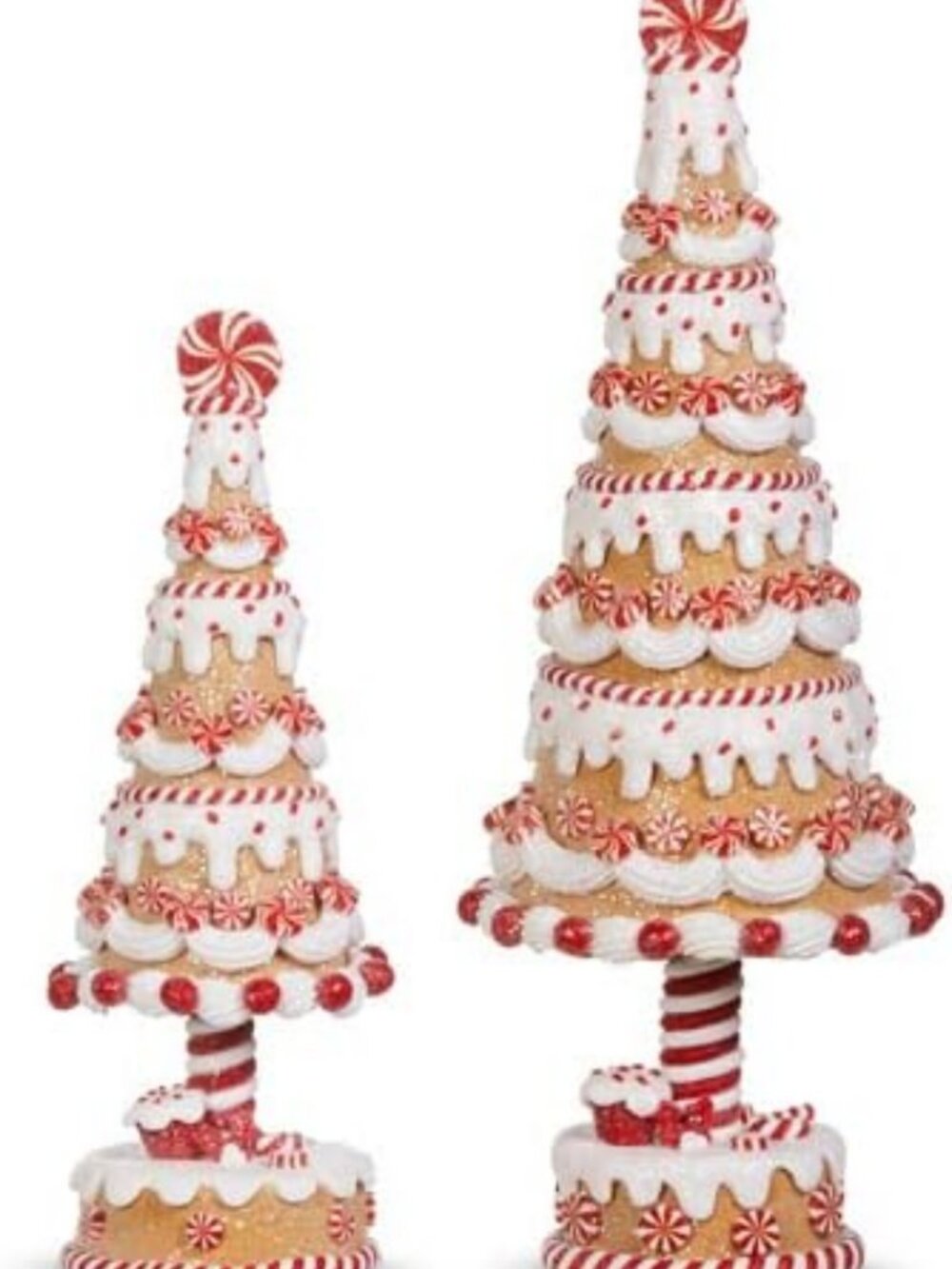 Set of 2 Festive 15" Gingerbread & Peppermint Trees for Holiday Decor